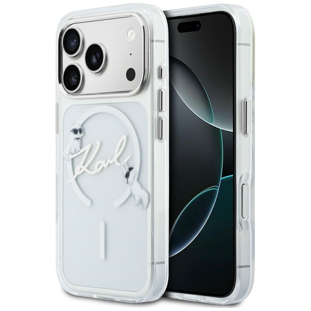 Karl Lagerfeld iPhone 18 Pro Max / iPhone 17 Pro Max - Σκληρή Θήκη με Πλαίσιο Σιλικόνης και MagSafe - Script Logo - Clear