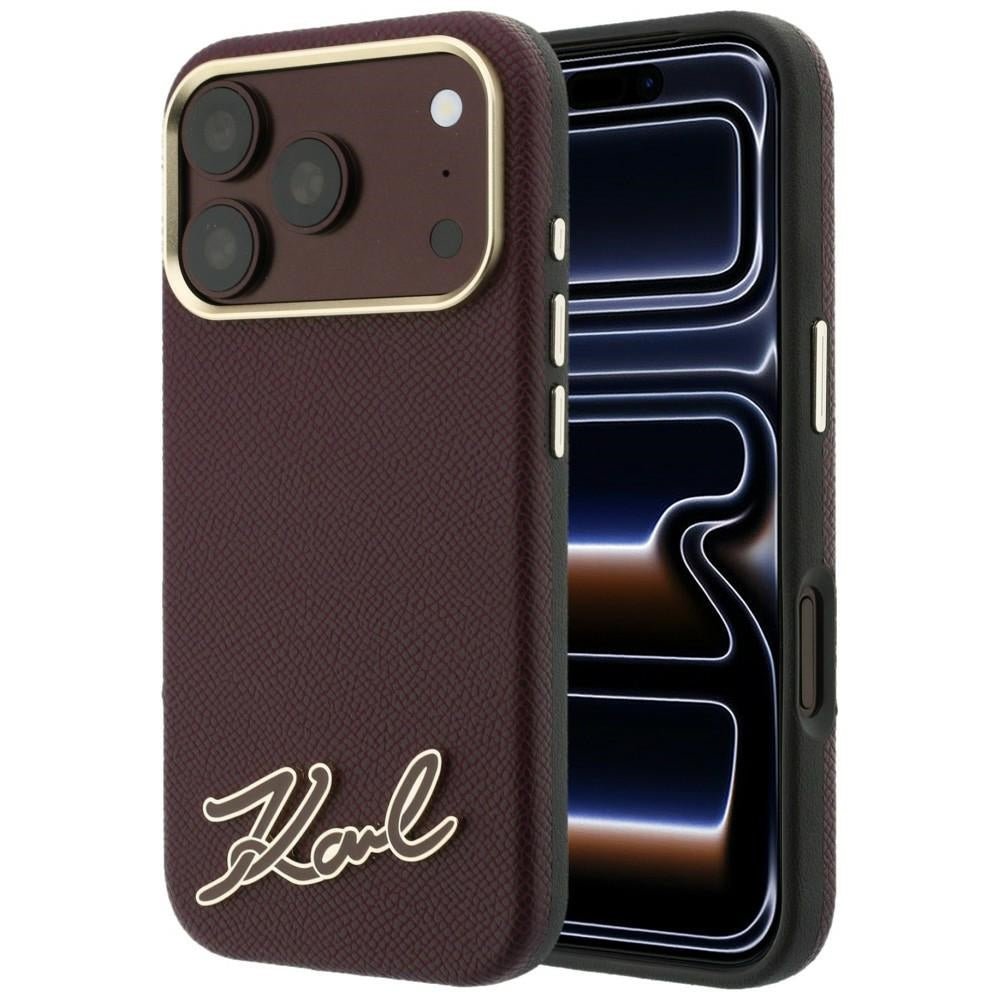 Karl Lagerfeld iPhone 18 Pro Max / iPhone 17 Pro Max - Σκληρή Θήκη με Πλαίσιο Σιλικόνης MagSafe - Grained with Resin Signature Logo - Burgundy