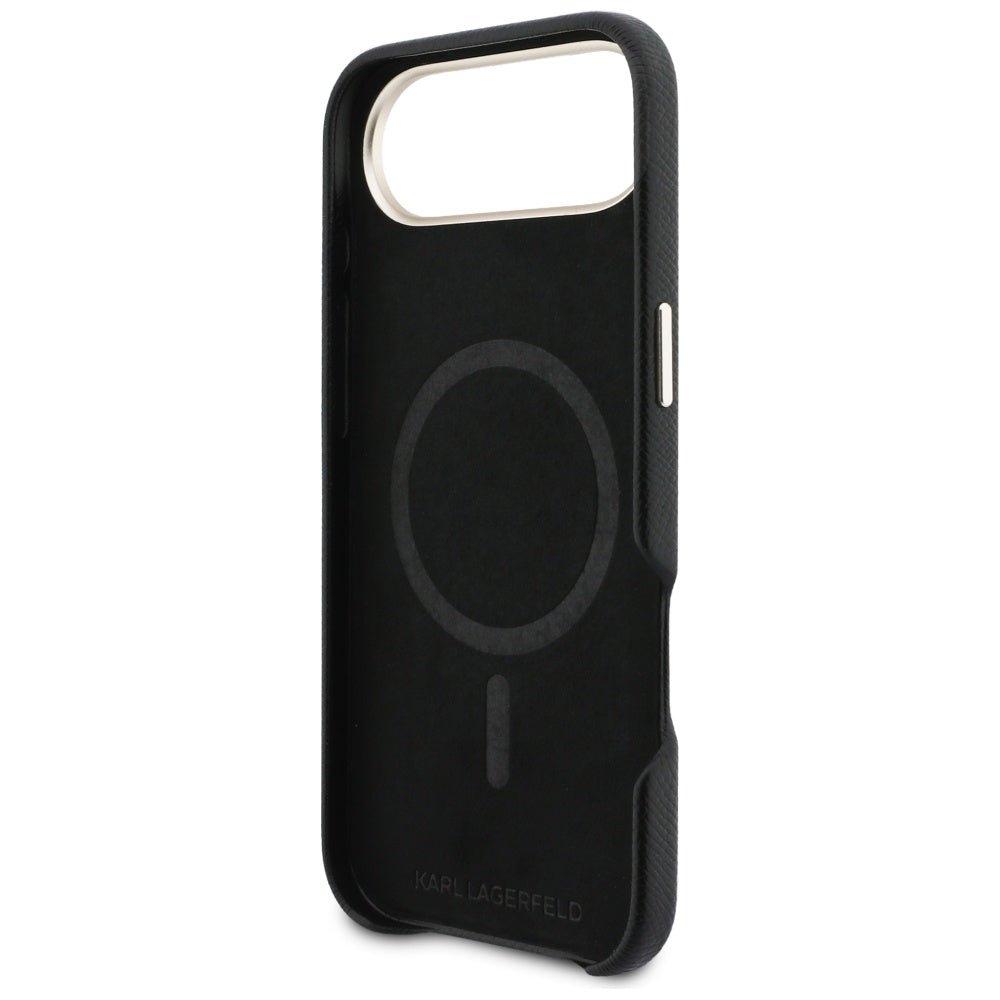 Karl Lagerfeld iPhone Air - Σκληρή Θήκη με Επένδυση Οικολογικού Δέρματος και MagSafe - Karl Head Logo - Black