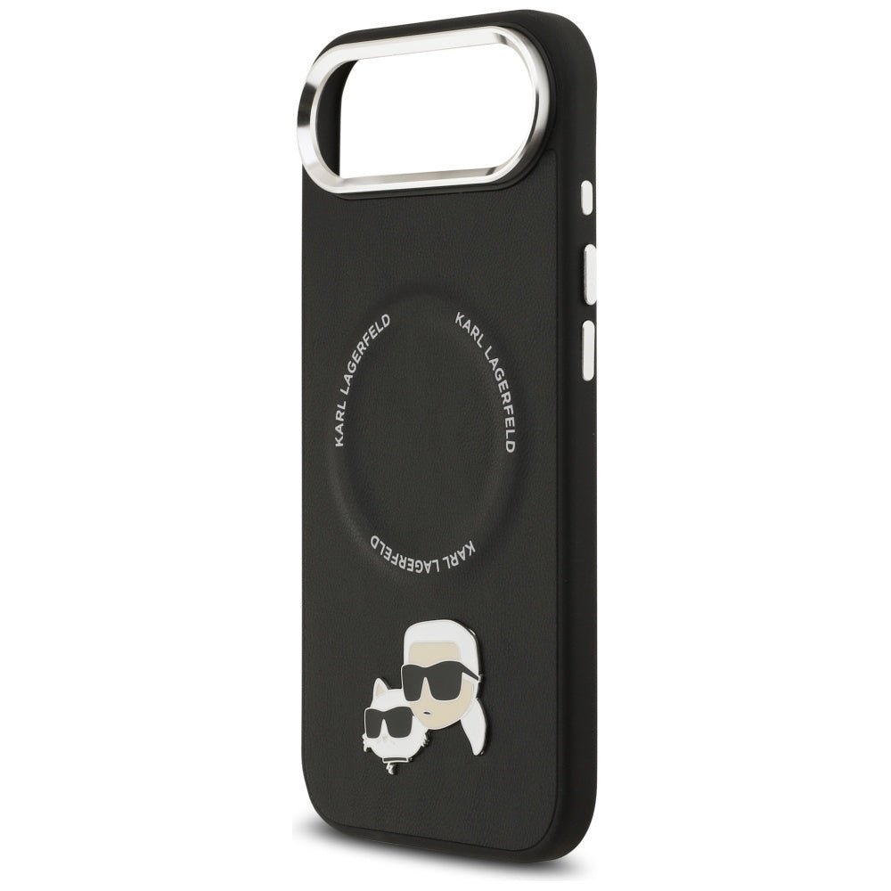 Karl Lagerfeld iPhone Air - Σκληρή Θήκη με Επένδυση Συνθετικού Δέρματος - Karl and Choupette Pins MagSafe - Black