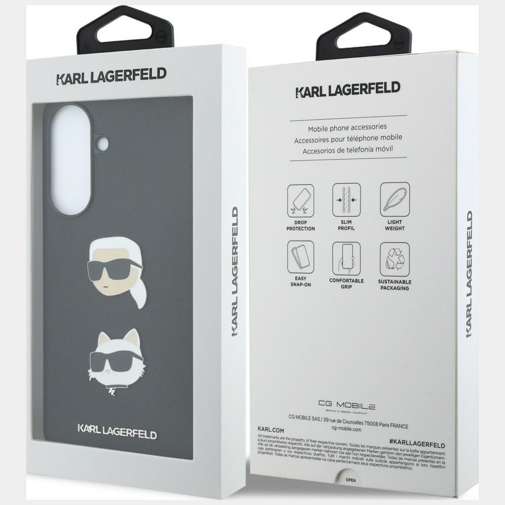 Karl Lagerfeld Samsung Galaxy A37 5G - Σκληρή Θήκη με Επένδυση Συνθετικού Δέρματος και Πλαίσιο Σιλικόνης - Karl and Choupette Heads Pins and Logo - Black