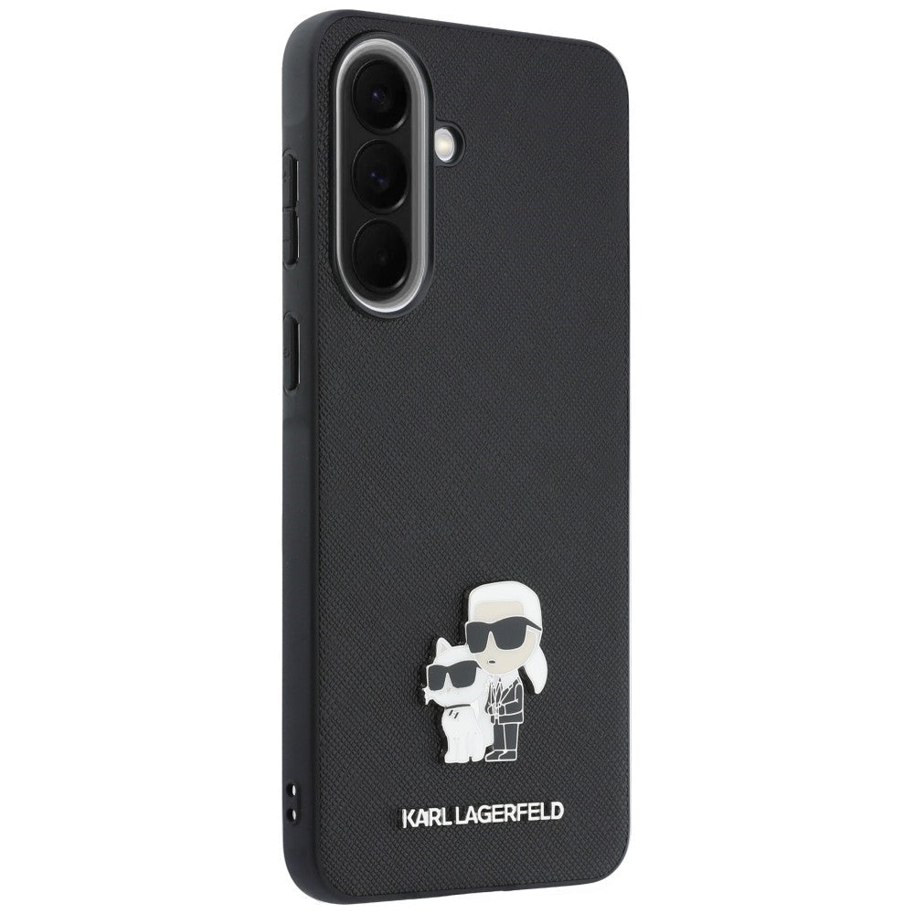 Karl Lagerfeld Samsung Galaxy A37 5G - Σκληρή Θήκη με Επένδυση Συνθετικού Δέρματος - Saffiano w/ Karl and Choupette Metal Logo - Black