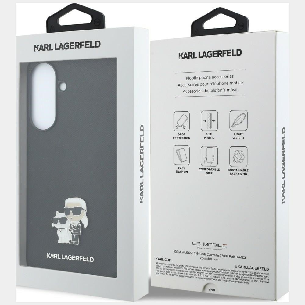 Karl Lagerfeld Samsung Galaxy A37 5G - Σκληρή Θήκη με Επένδυση Συνθετικού Δέρματος - Saffiano w/ Karl and Choupette Metal Logo - Black