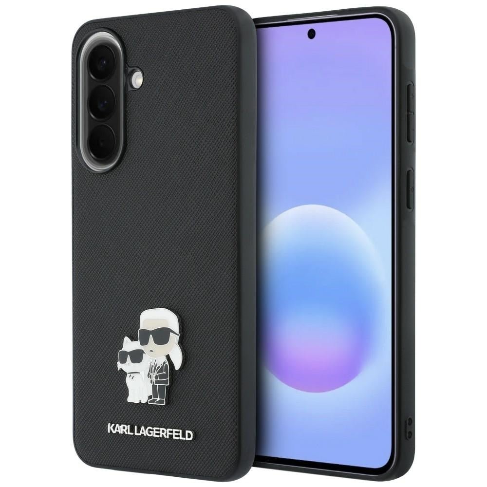 Karl Lagerfeld Samsung Galaxy A37 5G - Σκληρή Θήκη με Επένδυση Συνθετικού Δέρματος - Saffiano w/ Karl and Choupette Metal Logo - Black