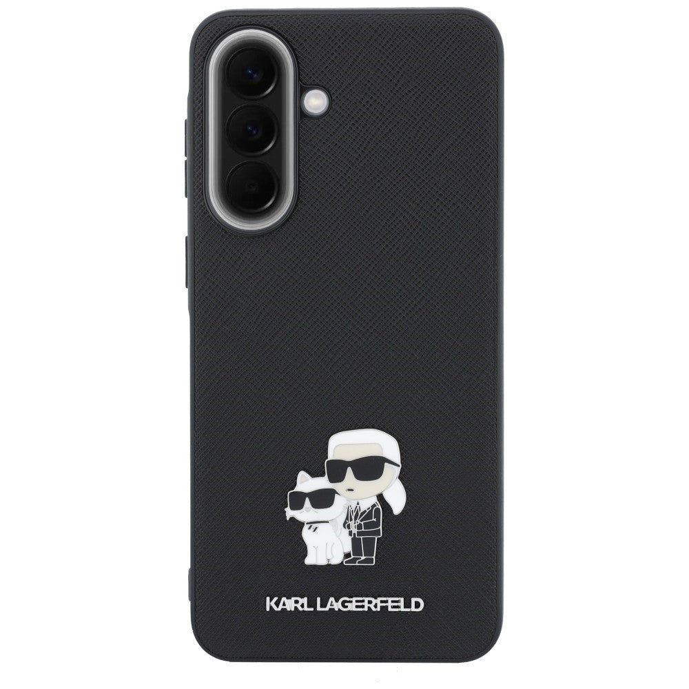 Karl Lagerfeld Samsung Galaxy A37 5G - Σκληρή Θήκη με Επένδυση Συνθετικού Δέρματος - Saffiano w/ Karl and Choupette Metal Logo - Black