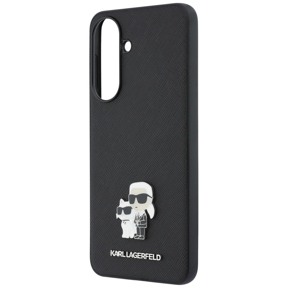 Karl Lagerfeld Samsung Galaxy A37 5G - Σκληρή Θήκη με Επένδυση Συνθετικού Δέρματος - Saffiano w/ Karl and Choupette Metal Logo - Black