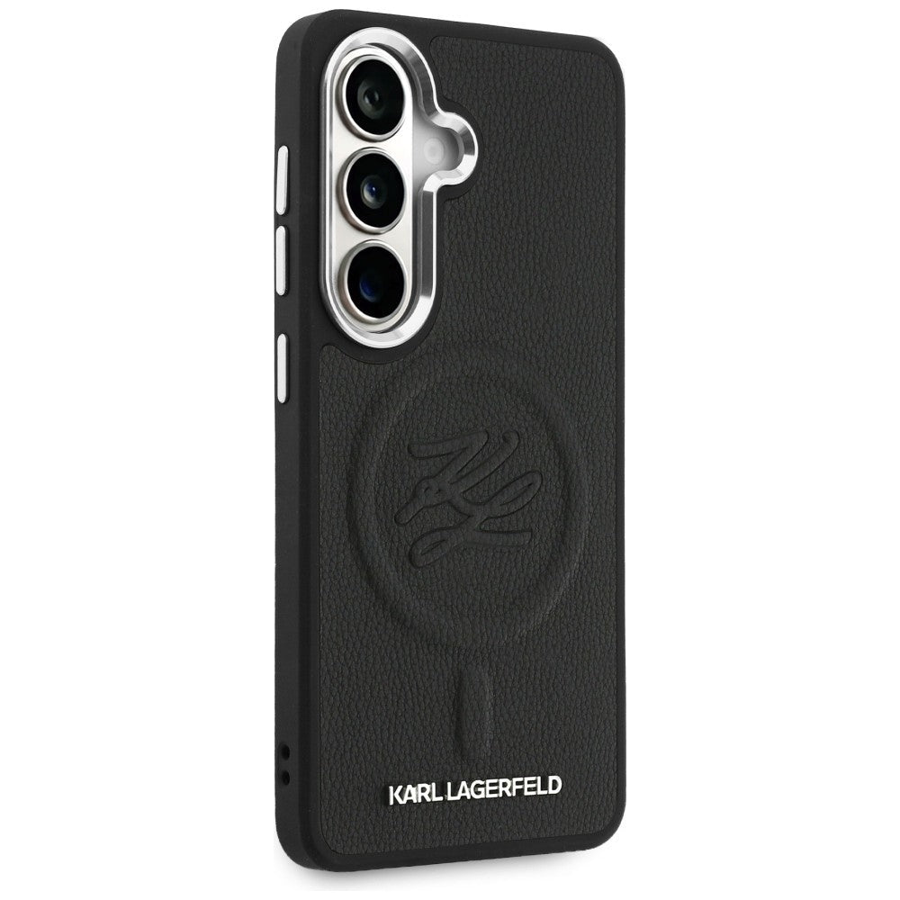 Karl Lagerfeld Samsung Galaxy S26 Plus - Σκληρή Θήκη με Επένδυση Οικολογικού Δέρματος και MagSafe - Embossed Ring Initial and Metal Logo - Black
