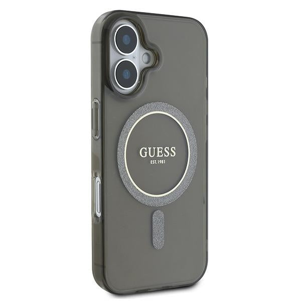 Guess iPhone 16 - IML Glitter Circle - MagSafe Σκληρή Θήκη με Πλαίσιο Σιλικόνης - Black - GUHMP16SHFGEREK