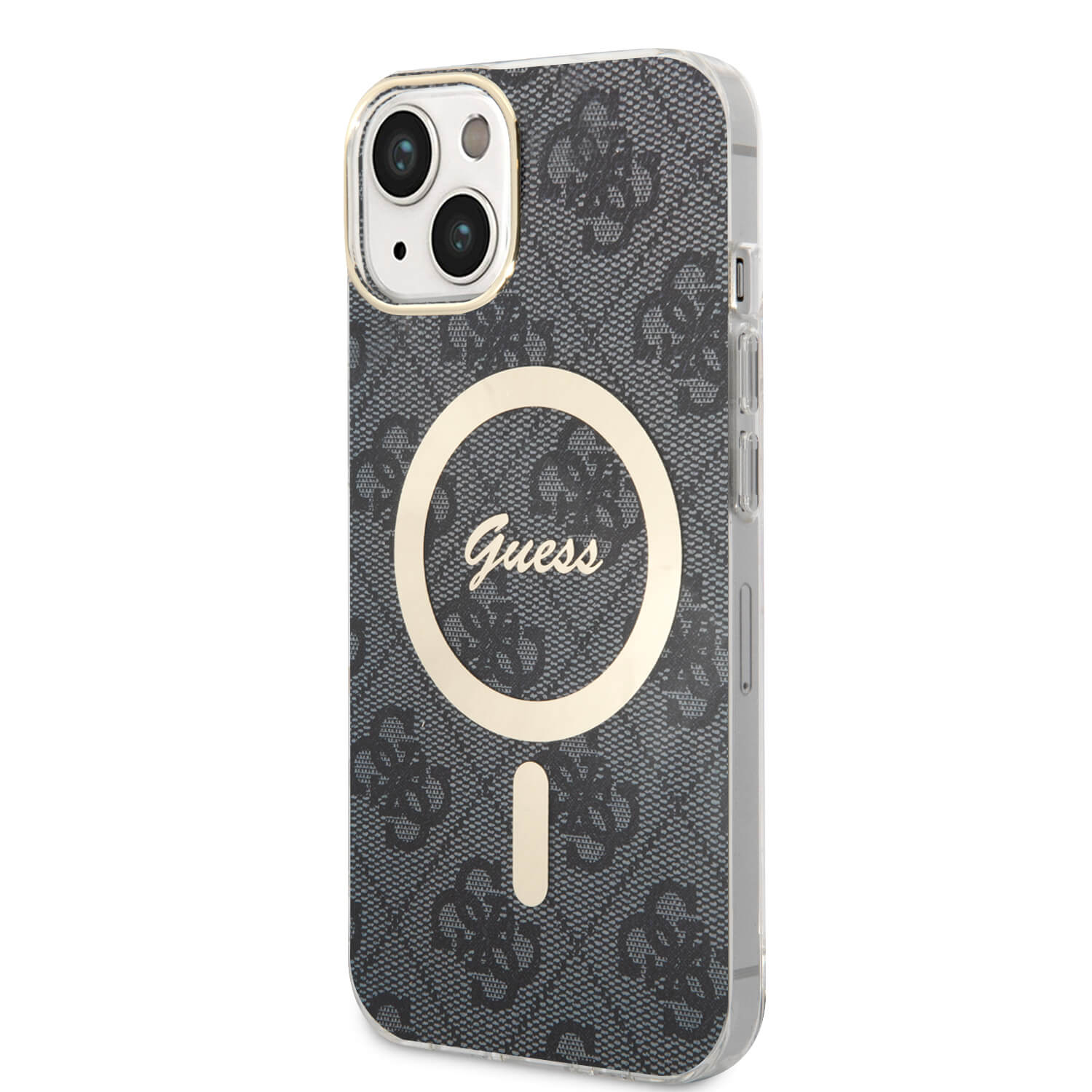 Guess iPhone 15 / 14 / 13 - Bundle Pack - Σετ Σκληρή Θήκη με Πλαίσιο Σιλικόνης και Ασύρματος Φορτιστής MagSafe - Design 4G Print MagSafe - Black - GUBPP14SH4EACSK