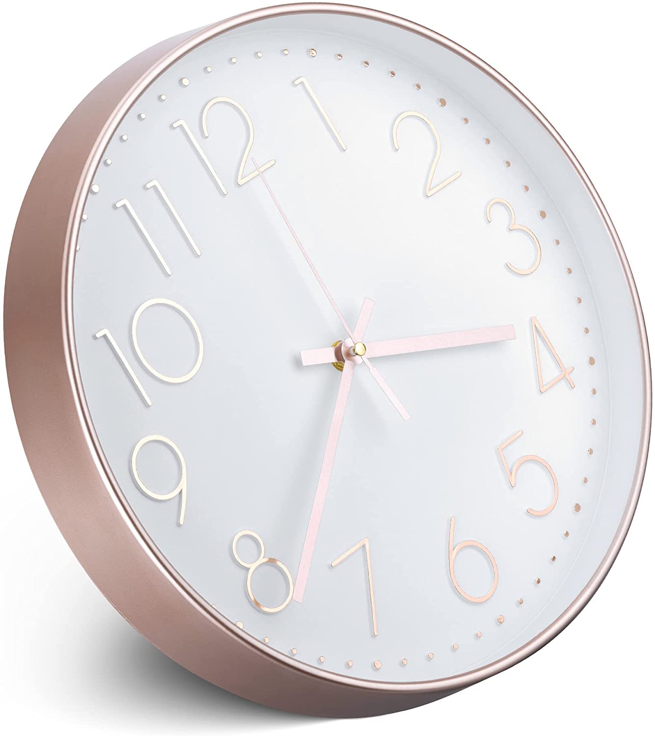 Navaris Analogue Wall Clock Design Round - Ρολόι Tοίχου από Πλαστικό και Γυαλί - White / Rose Gold - 54996.81.02