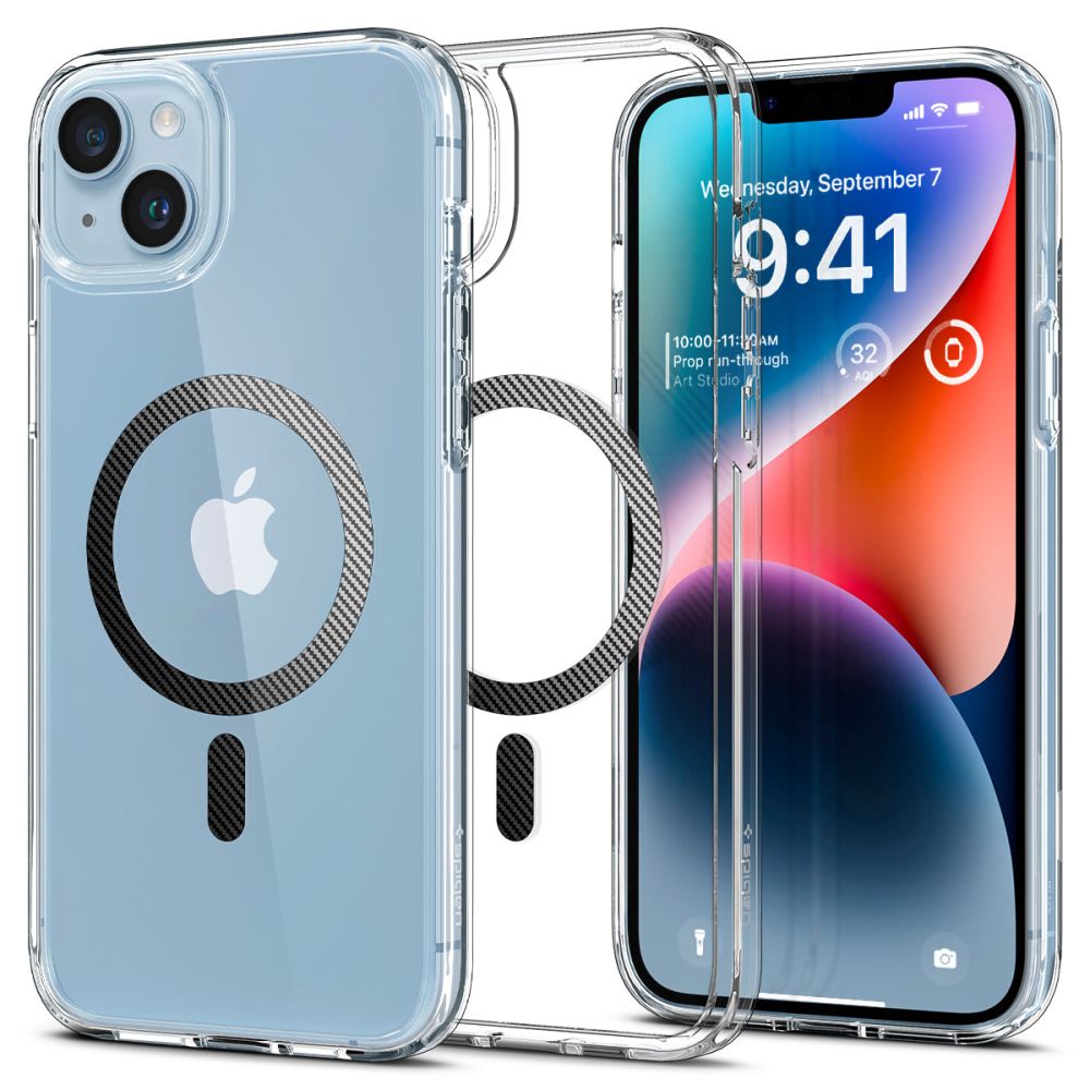 Spigen iPhone 14 Plus / iPhone 15 Plus Ultra Hybrid Mag Σκληρή Θήκη με Πλαίσιο Σιλικόνης Και MagSafe - Carbon Fiber / Διάφανη