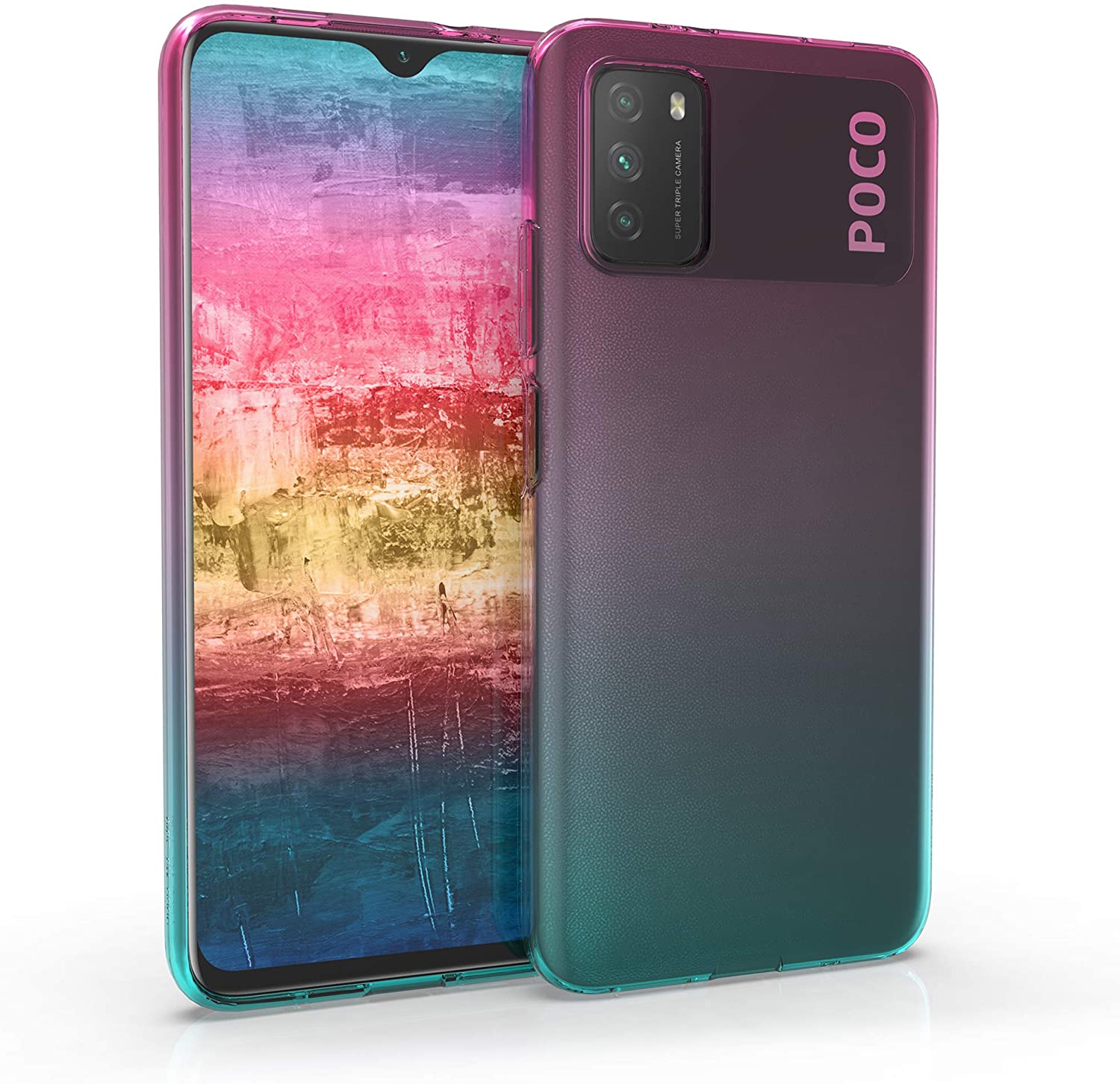 KW Xiaomi Poco M3 Θήκη Σιλικόνης TPU Design Two Colors - Pink / Blue / Διάφανη - 53975.01