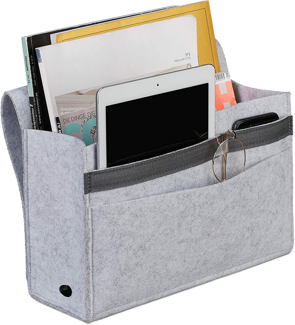 Relaxdays Bed Pocket Τσέπη Organiser Κρεβατιού με Πιάστρα Velcro - Light Grey - 4052025898328