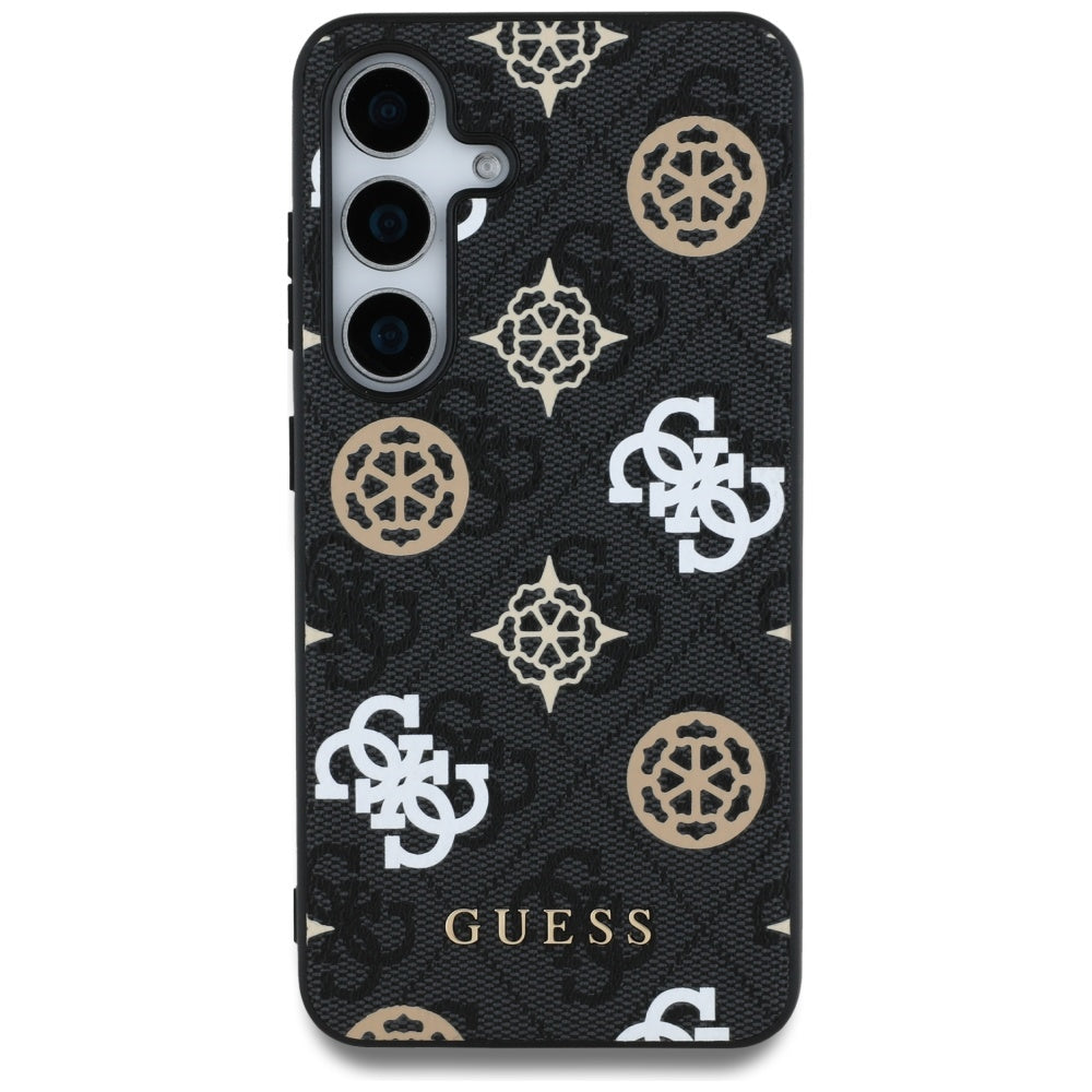 Guess Samsung Galaxy S25 - 4G Printed Colored Peony Pattern - MagSafe Θήκη με Επένδυση Συνθετικού Δέρματος - Black - GUHMS25SP4PWPK