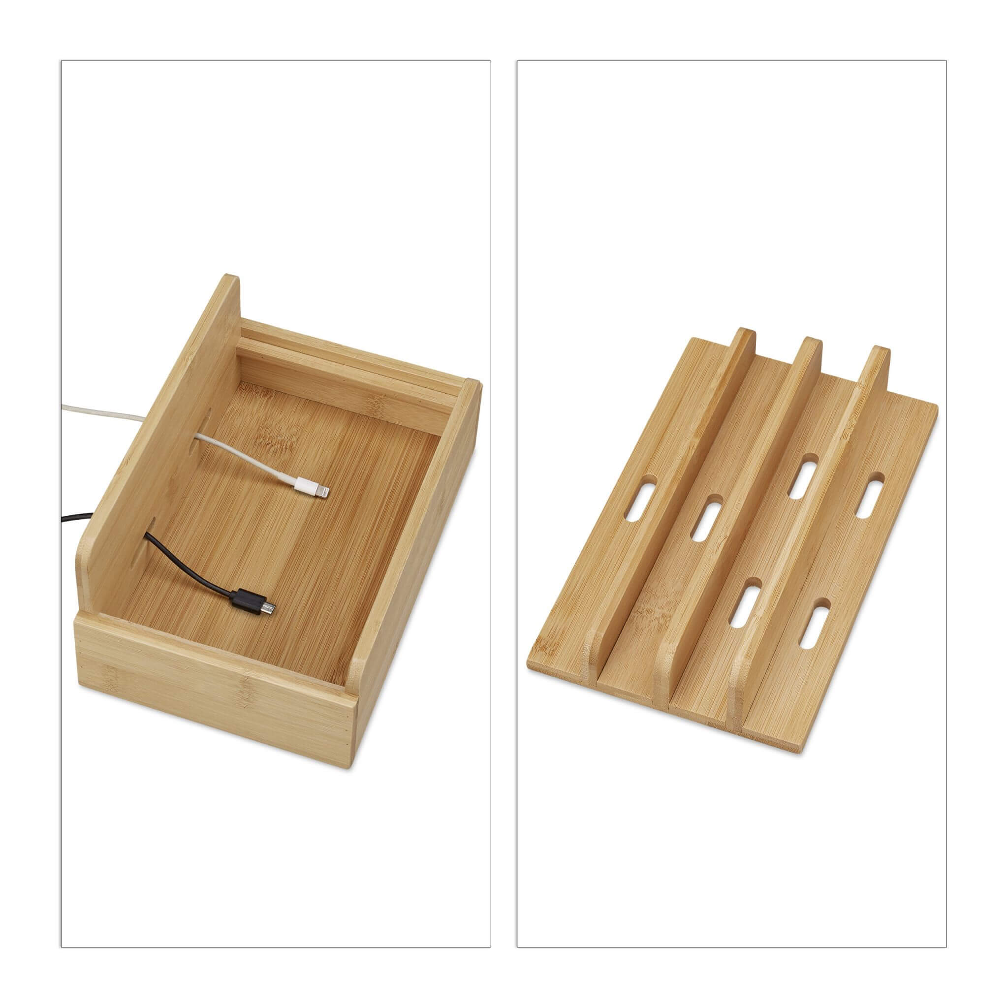 Relaxdays Σταθμός Οργάνωσης και Φόρτισης για Tablet και Smartphone από Μπαμπού - Natural - 4052025308322