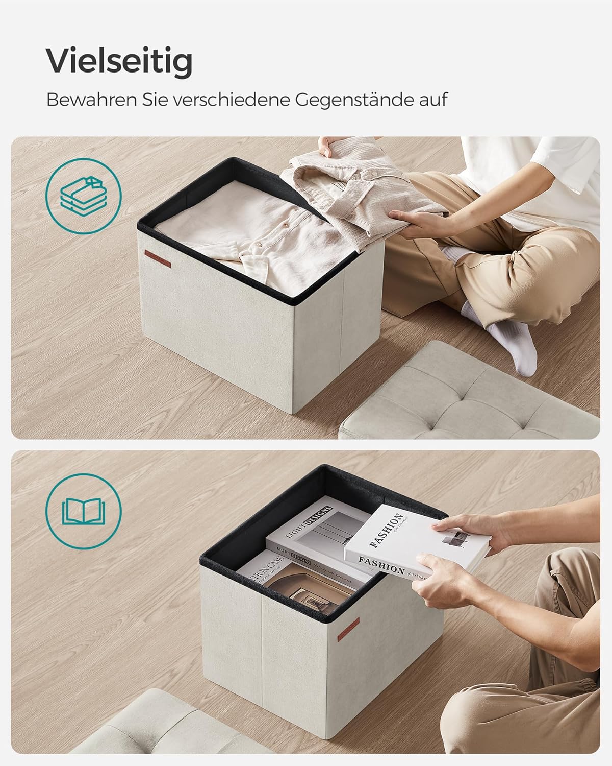 Songmics Σκαμπό με Αποθηκευτικό Χώρο - 31 x 41 cm - Cream White - LSF200W01