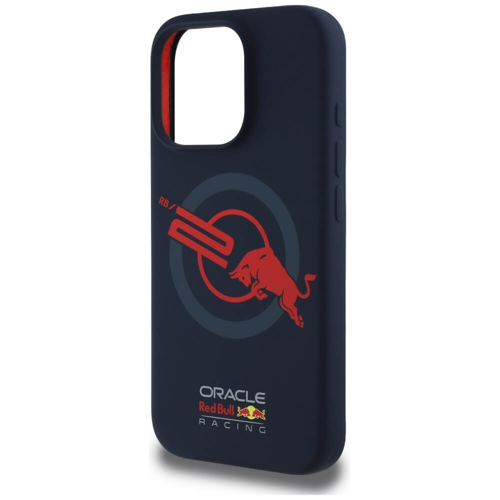 Red Bull iPhone 16 Pro - HC Silicone ORBR20 Logo Red Lining - MagSafe Σκληρή Θήκη με Πλαίσιο Σιλικόνης - Navy Blue - RBHMP16L24SIOLVR