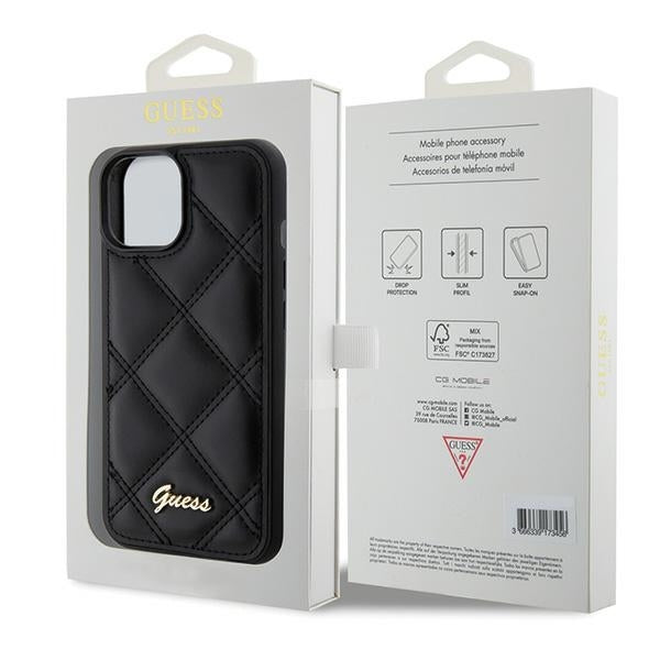 Guess iPhone 15 - Quilted Metal Logo Θήκη με Επένδυση Συνθετικού Δέρματος - Black - GUHCP15SPSQSQSK