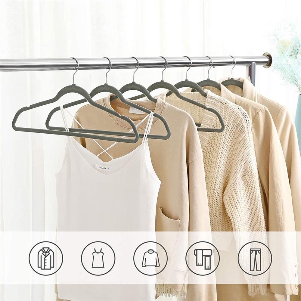 Songmics Σετ με 30 Βελούδινες Κρεμάστρες για Κοστούμι με Οργανωτή Γραβάτας - Grey - CRF26V