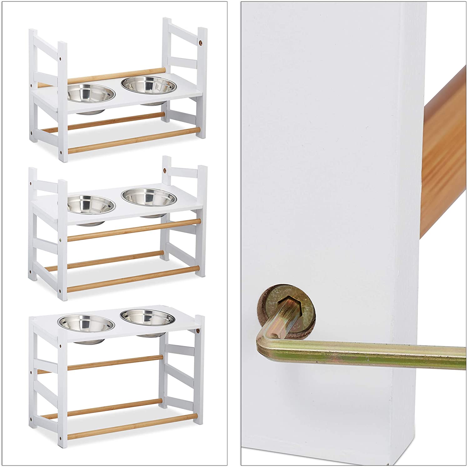 Relaxdays Ρυθμιζόμενη Ξύλινη Βάση με 2 Μπολ 1000ml από Ανοξείδωτο Ατσάλι - Large - 4052025923662