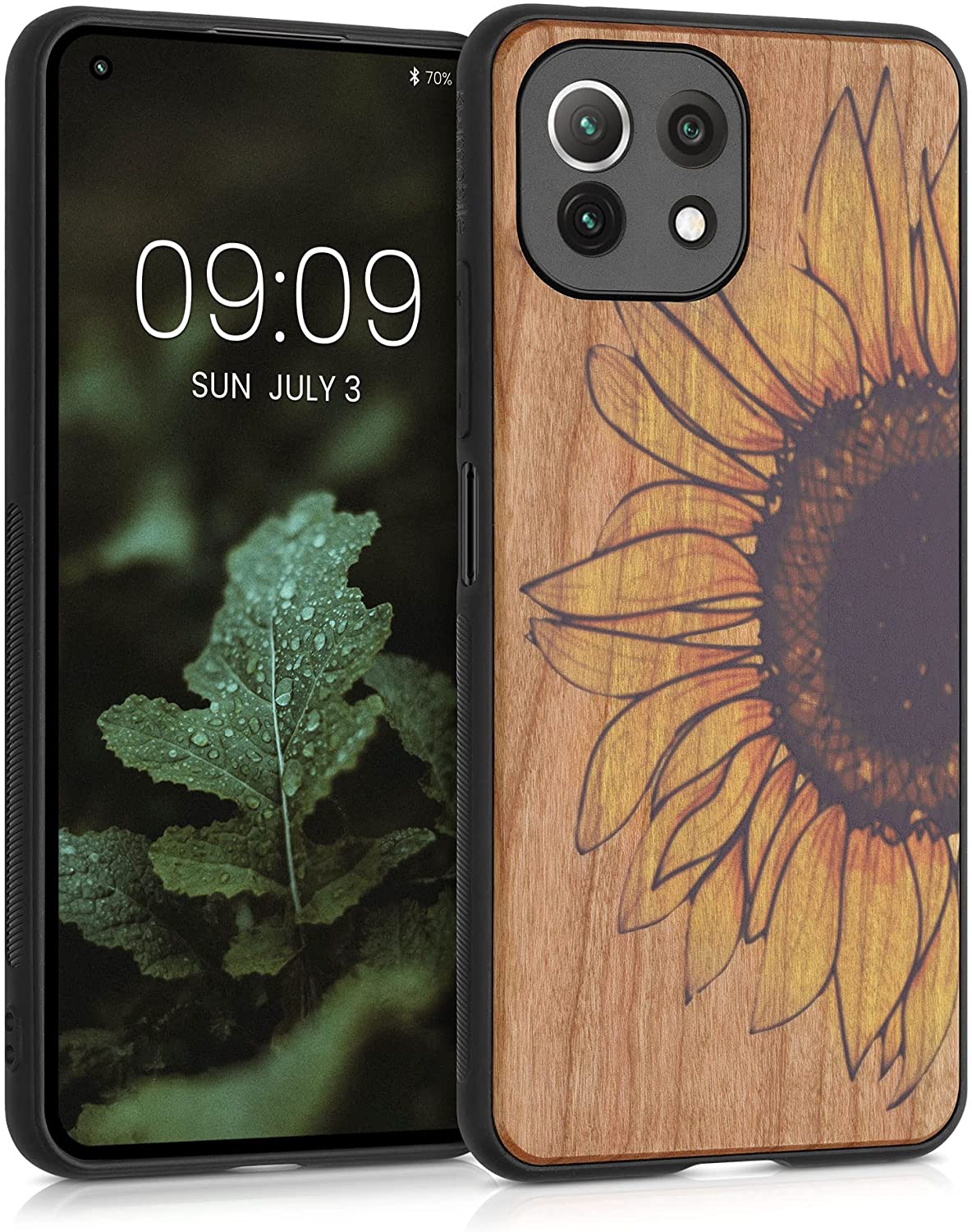 KW Xiaomi Mi 11 Lite / Mi 11 Lite 5G Θήκη από Φυσικό Ξύλο - Design Wood Sunflower - Yellow / Dark Brown / Light Brown - 55939.06