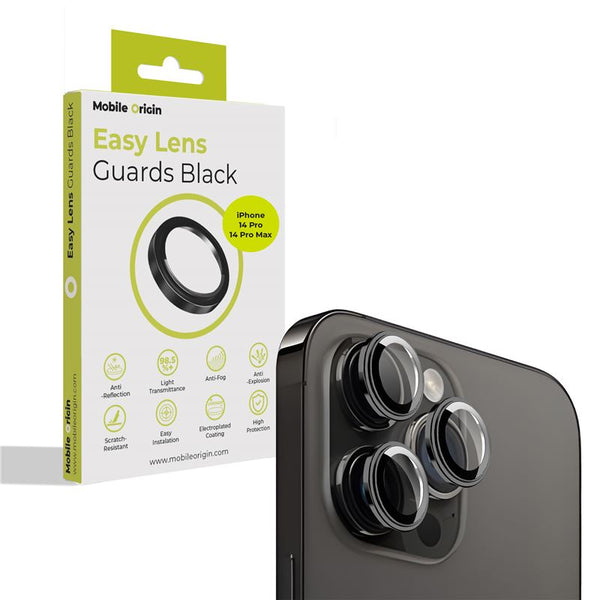 Mobile Origin Easy Lens Guards iPhone 14 Pro / iPhone 14 Pro Max - Προστασία Κάμερας - Αντιχαρακτικό Γυαλί - Black - likebrands.gr