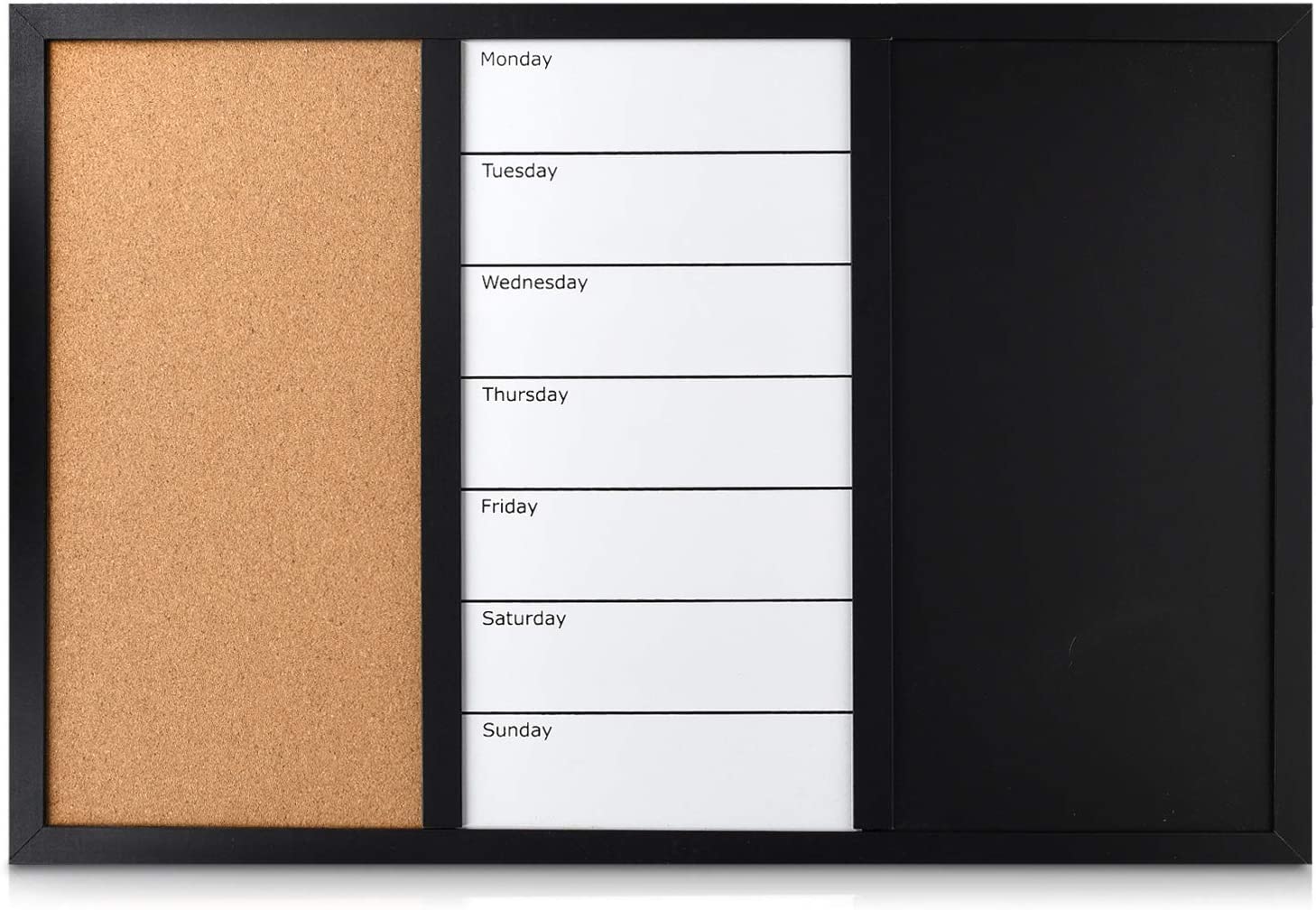 Navaris Combination Board 3 in 1 - Πίνακας 3 σε 1 με Μαυροπίνακα - Φελλό - Μαγνητικό Πίνακα 60 x 40cm - Black - 47164.01