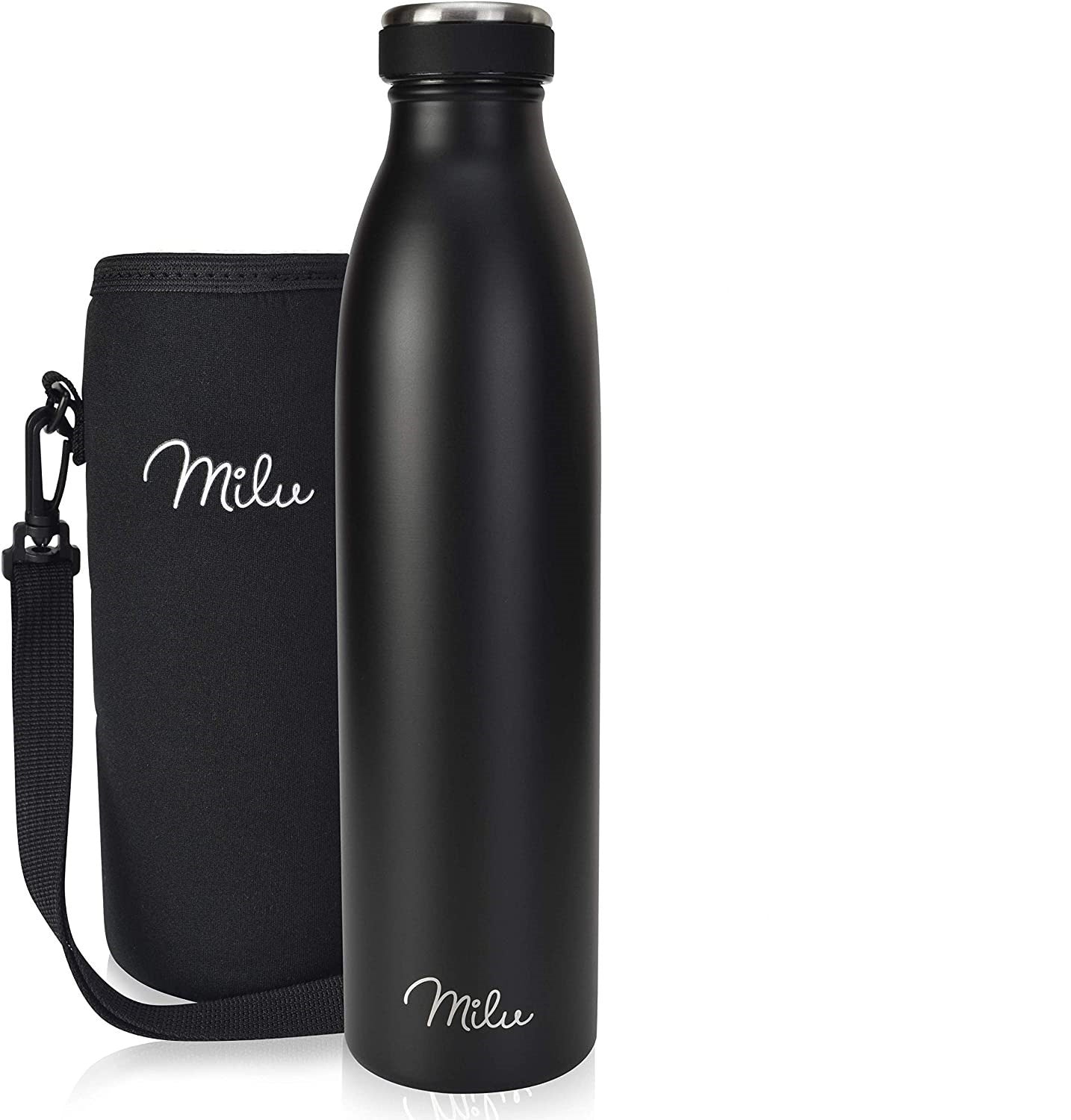 Milu T5 Stainless Steel Μπουκάλι Θερμός από Ανοξείδωτο Ατσάλι για Ζεστά και Κρύα Ροφήματα - 1000ml - Black Matt - 6512