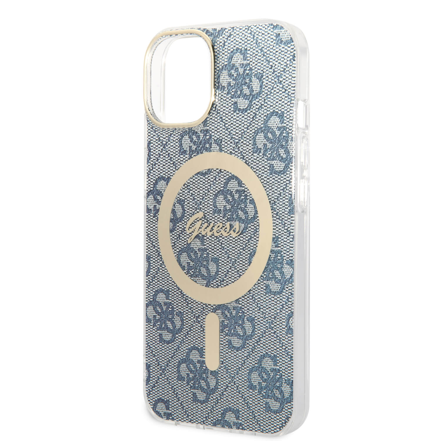 Guess iPhone 15 / 14 / 13 - Bundle Pack - Σετ Σκληρή Θήκη με Πλαίσιο Σιλικόνης και Ασύρματος Φορτιστής MagSafe - Design 4G Print MagSafe - Blue - GUBPP14SH4EACSB