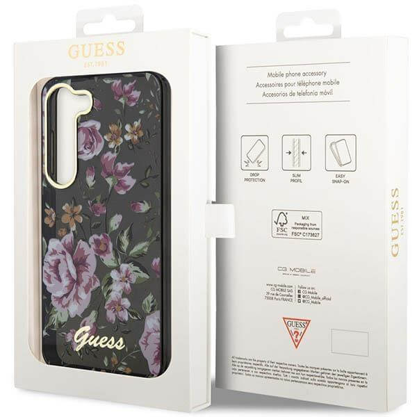 Guess Samsung Galaxy S23 Plus - Flower Collection Σκληρή Θήκη με Πλαίσιο Σιλικόνης - Black - GUHCS23MHCFWSK