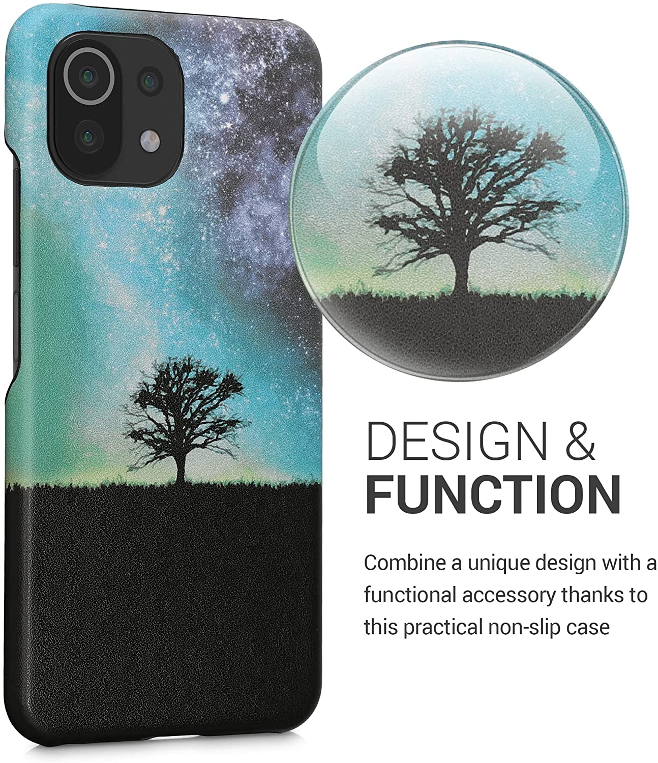 KW Xiaomi 11 Lite 5G NE / Mi 11 Lite 5G Σκληρή Θήκη με Επένδυση Συνθετικού Δέρματος - Design Cosmic Nature - Blue / Grey / Black - 57839.01