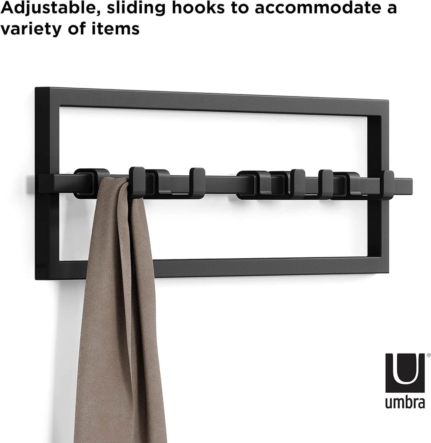 Umbra Cubiko Επιτοίχια Μεταλλική Κρεμάστρα με 5 Μετακινούμενους Γάντζους - Black