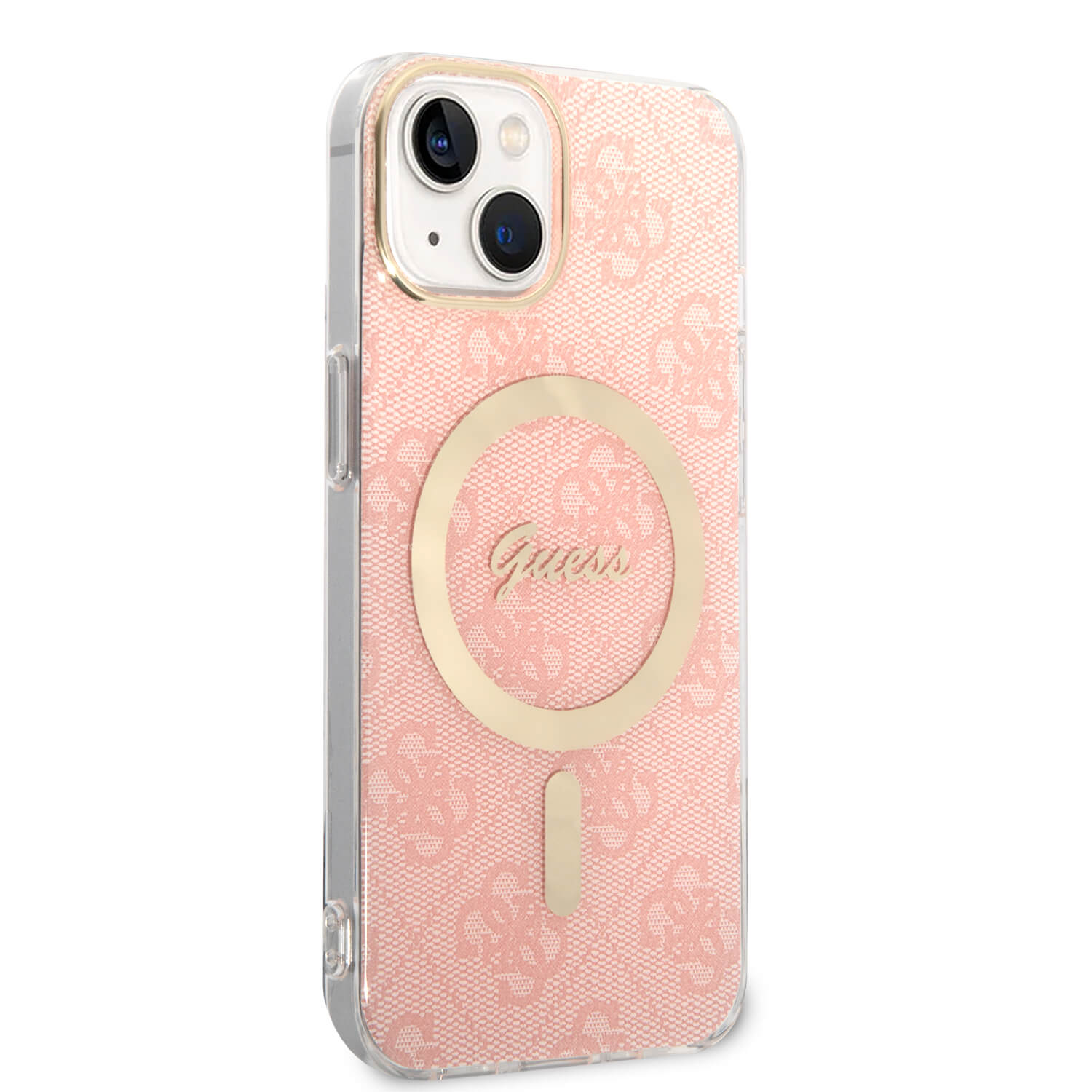 Guess iPhone 15 / 14 / 13 - Bundle Pack - Σετ Σκληρή Θήκη με Πλαίσιο Σιλικόνης και Ασύρματος Φορτιστής MagSafe - Design 4G Print MagSafe - Pink - GUBPP14SH4EACSP