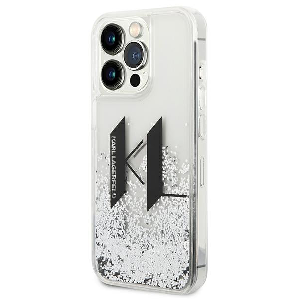 Karl Lagerfeld iPhone 14 Pro Max - Liquid Glitter Big KL Σκληρή Θήκη με Πλαίσιο Σιλικόνης - Διάφανη / Silver - KLHCP14XLBKLCS
