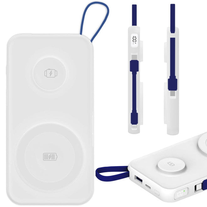 3MK PowerBank PastelUp 10000mAh 22.5W με 1 Θύρα USB / 1 Θύρα Type-C / 1 Ενσωματωμένο Καλώδιο Type-C και 1 Καλώδιο Type-C to Lightning - White