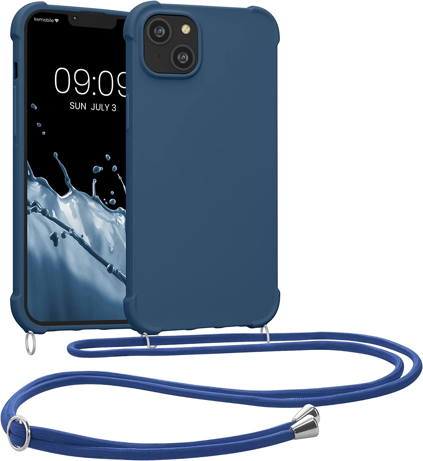 KW iPhone 14 Plus Θήκη Σιλικόνης TPU με Λουράκι - Dark Blue - 59117.17