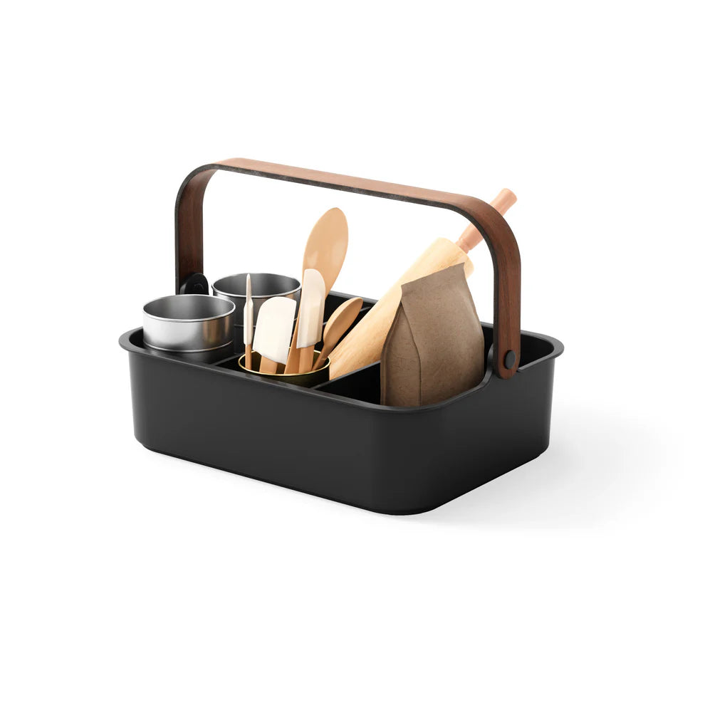 Umbra Bellwood Δοχείο Αποθήκευσης - Οργάνωσης με Ξύλινη Λαβή - Large - Black / Walnut