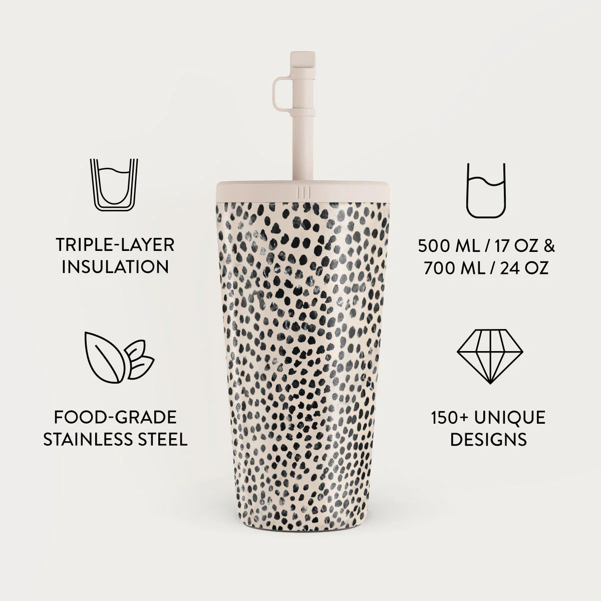 Burga Κούπα θερμός από Ανοξείδωτο Ατσάλι με καλαμάκι - 500ml - Almond Latte