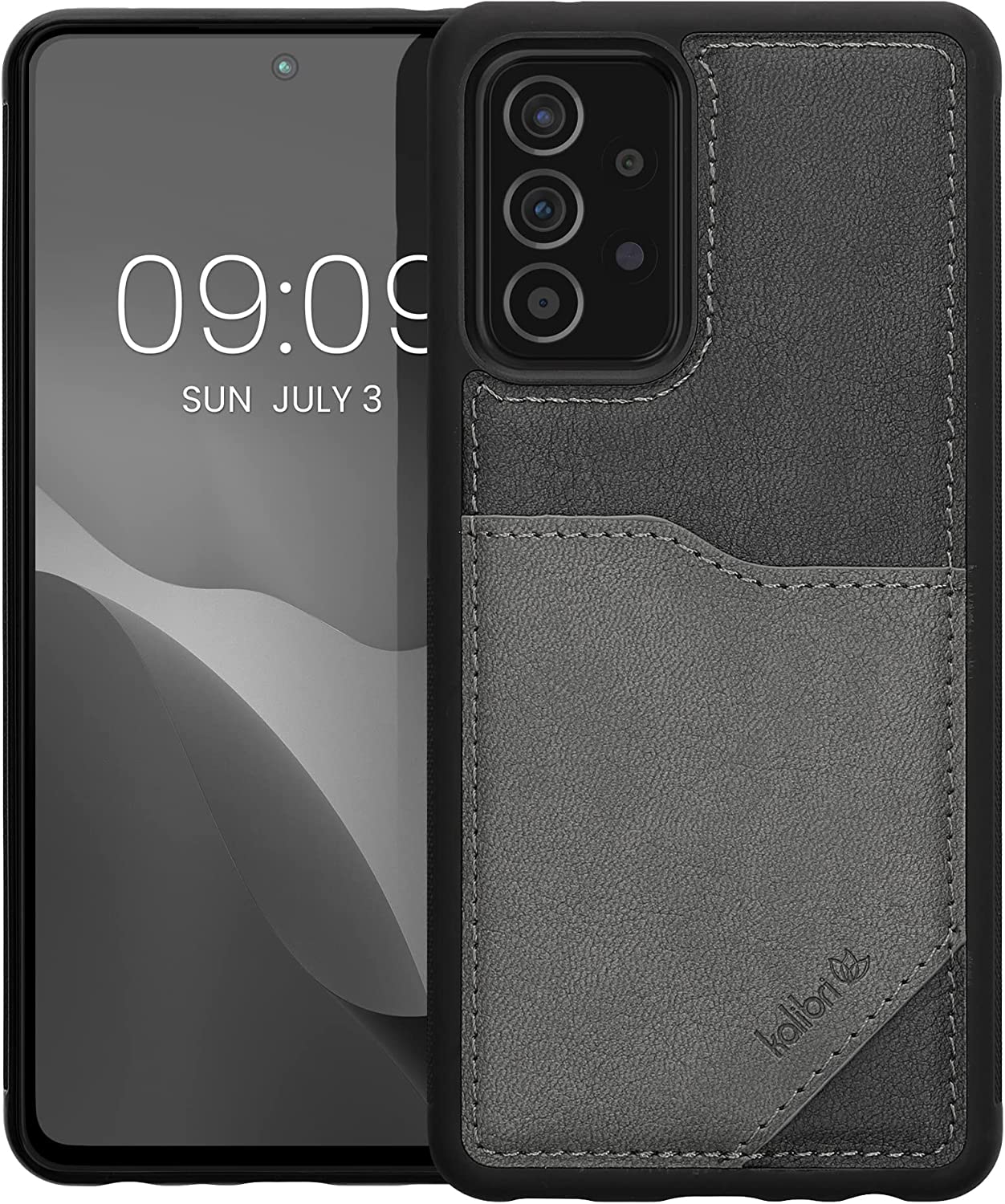 Kalibri Samsung Galaxy A52 / A52 5G / A52s 5G Σκληρή Θήκη με Επένδυση Συνθετικού Δέρματος και Υποδοχή για Κάρτα - Grey / Light Grey - 59487.22