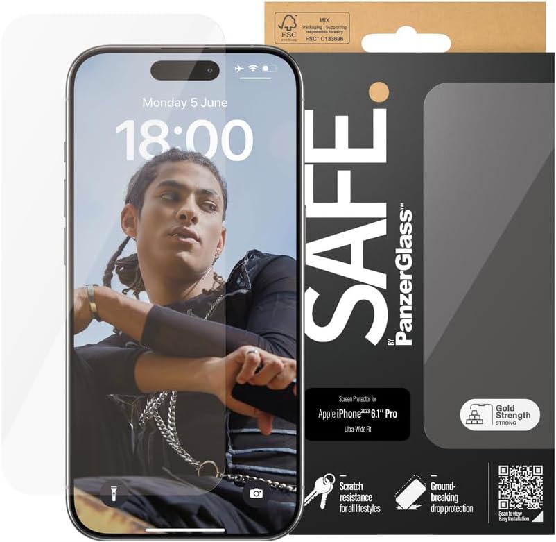 Safe by PanzerGlass iPhone 15 Pro Ultra-Wide Fit Case Friendly Full Screen Αντιχαρακτικό Γυαλί Οθόνης - Διάφανο - SAFE95535