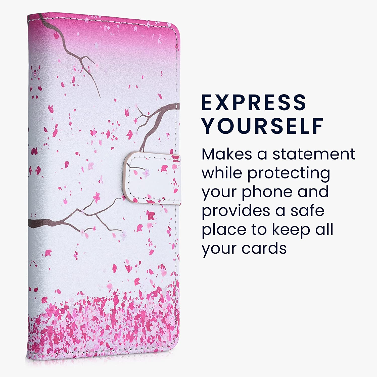KW Xiaomi Poco F3 / Mi 11i Θήκη Πορτοφόλι Stand - Design Cherry Blossoms - Light Pink / Dark Brown / White - 56713.03