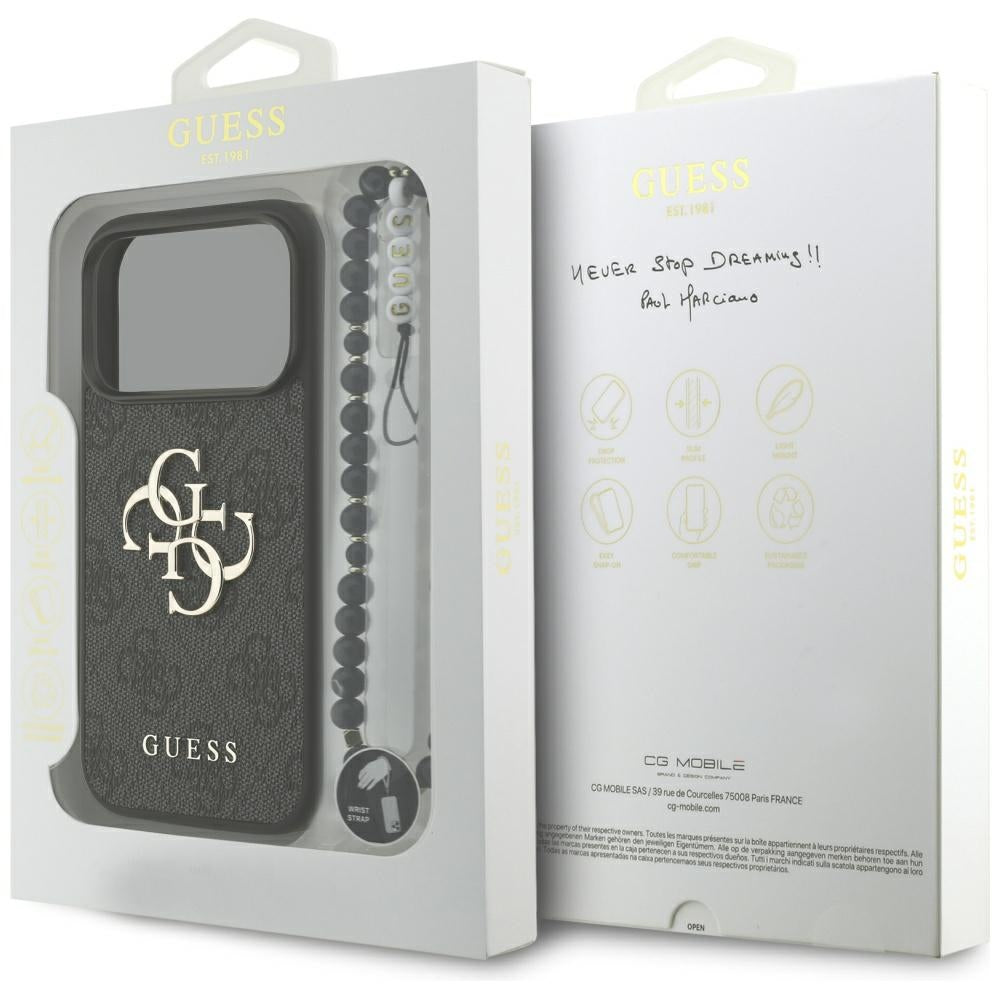Guess iPhone 17 Pro - 4G Strap 4G Classic Logo - Σκληρή Θήκη με Επένδυση Συνθετικού Δέρματος και Λουράκι - Black - GUHCP17LP4GMGSK
