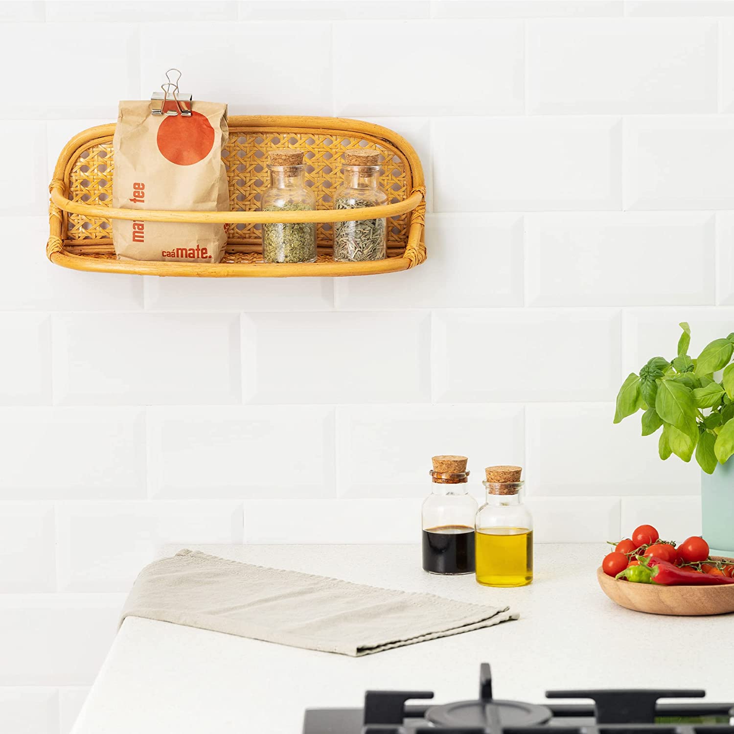 Navaris Rattan Ράφι τοίχου - 40 x 10 x 15 cm - Light Brown / Natural - 56511.01