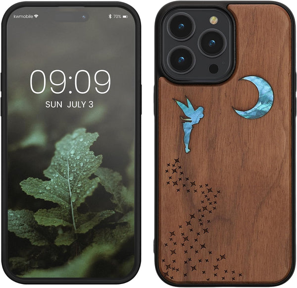 KW iPhone 14 Pro Max Θήκη από Φυσικό Ξύλο - Design Fairy Mother of Pearl - Dark Brown