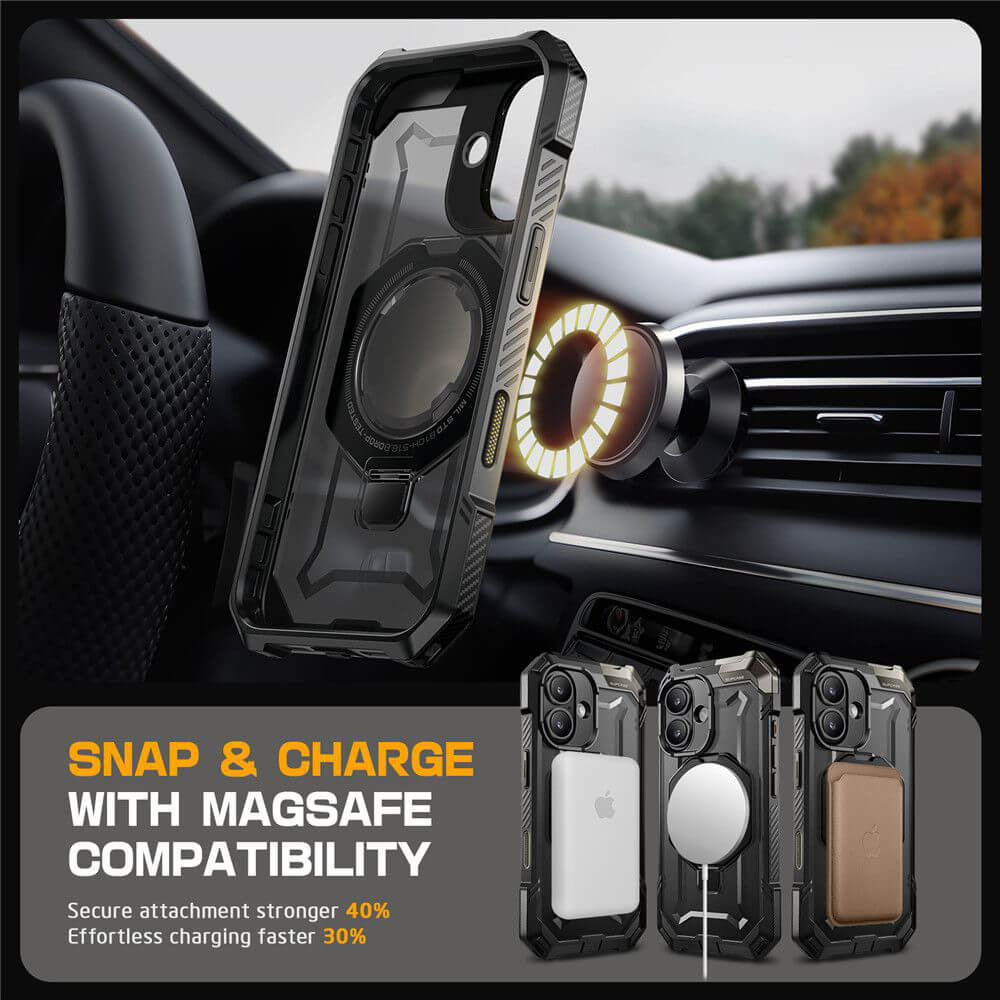Supcase iPhone 16 Plus Unicorn Beetle Defender Σκληρή Θήκη με MagSafe και Stand - Black