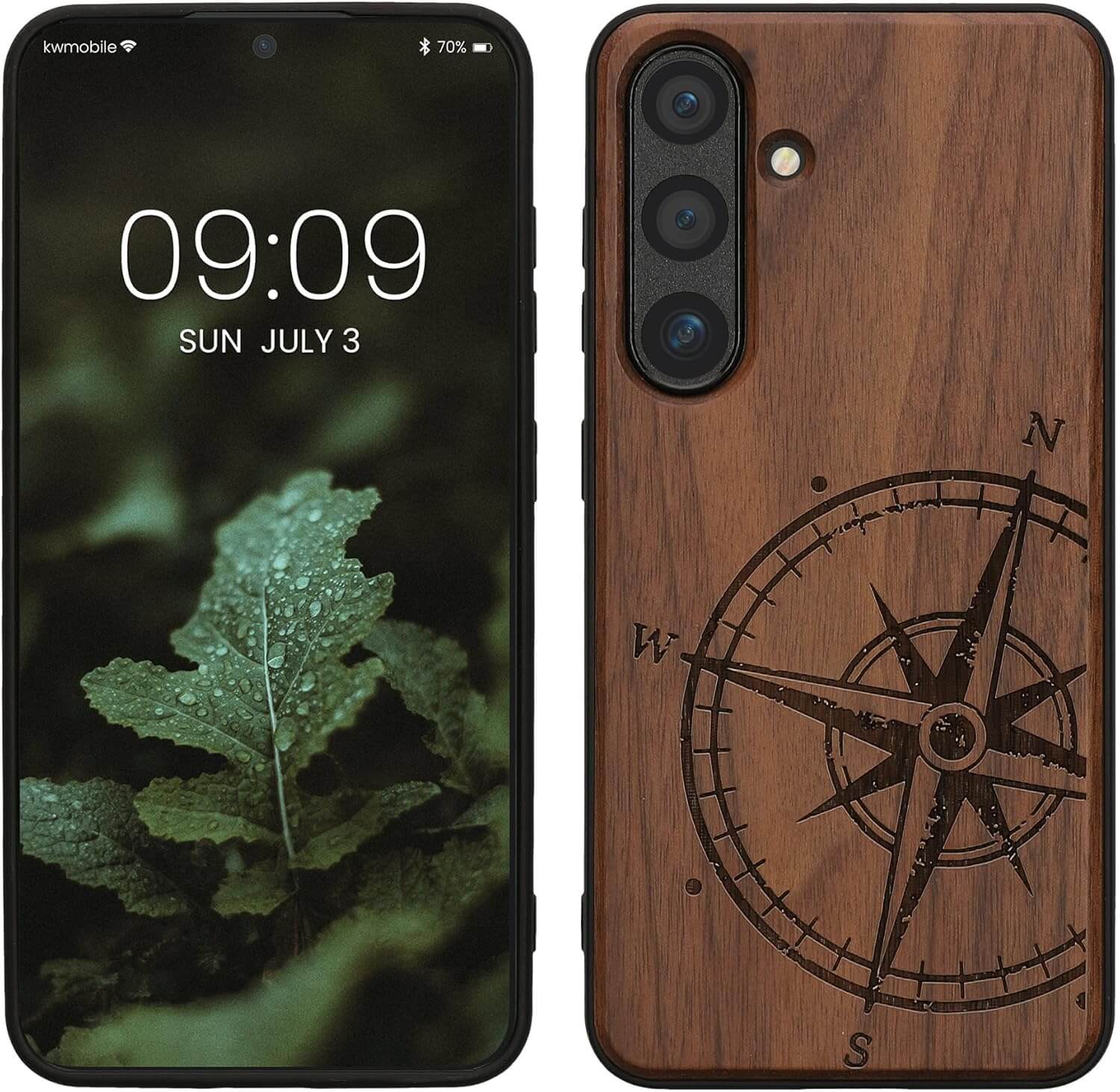 KW Samsung Galaxy S24 Θήκη από Φυσικό Ξύλο - Design Compass Vintage - Dark Brown