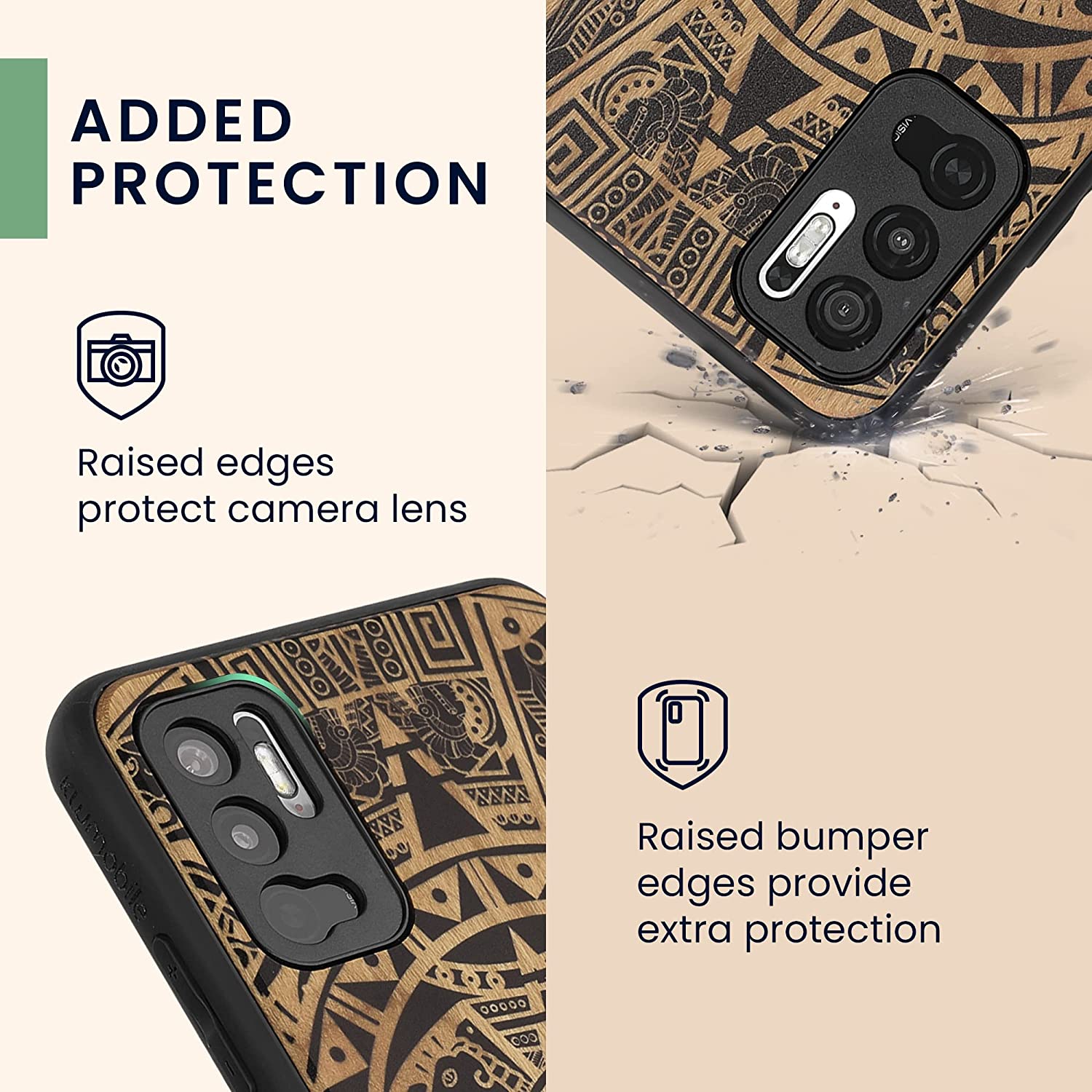 KW Xiaomi Redmi Note 10 5G Θήκη από Φυσικό Ξύλο - Design Mayan Calendar - Light Brown / Black - 56792.03