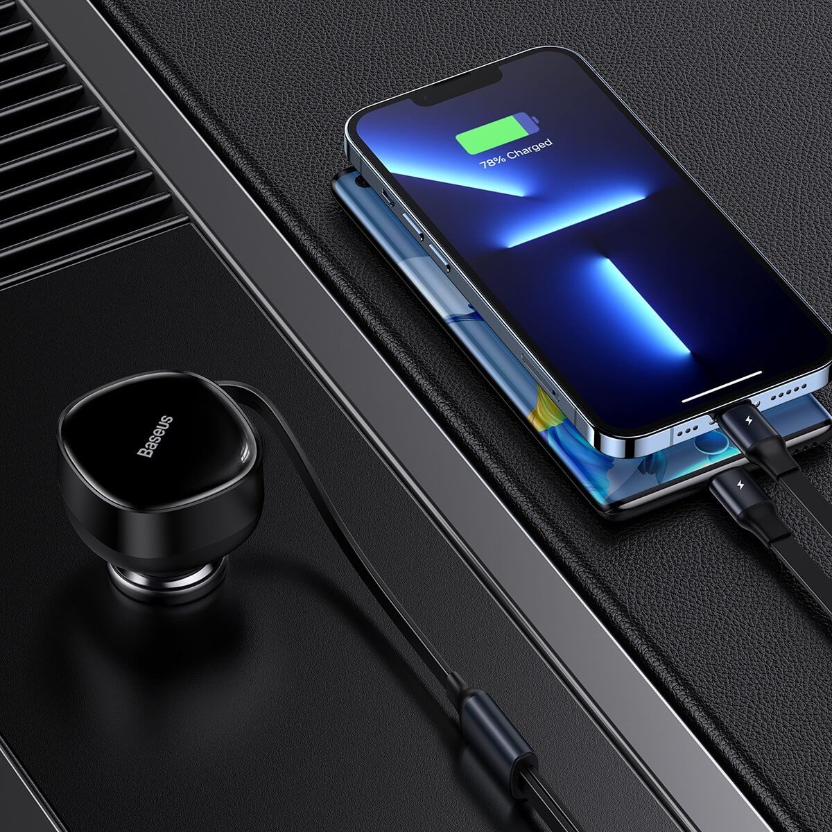 Baseus Enjoyment Retractable 2-in-1 Fast Car Charger Φορτιστής Αυτοκινήτου με Ενσωματωμένα Καλώδια Lightning και Type-C 30W - Black - CGTX000001