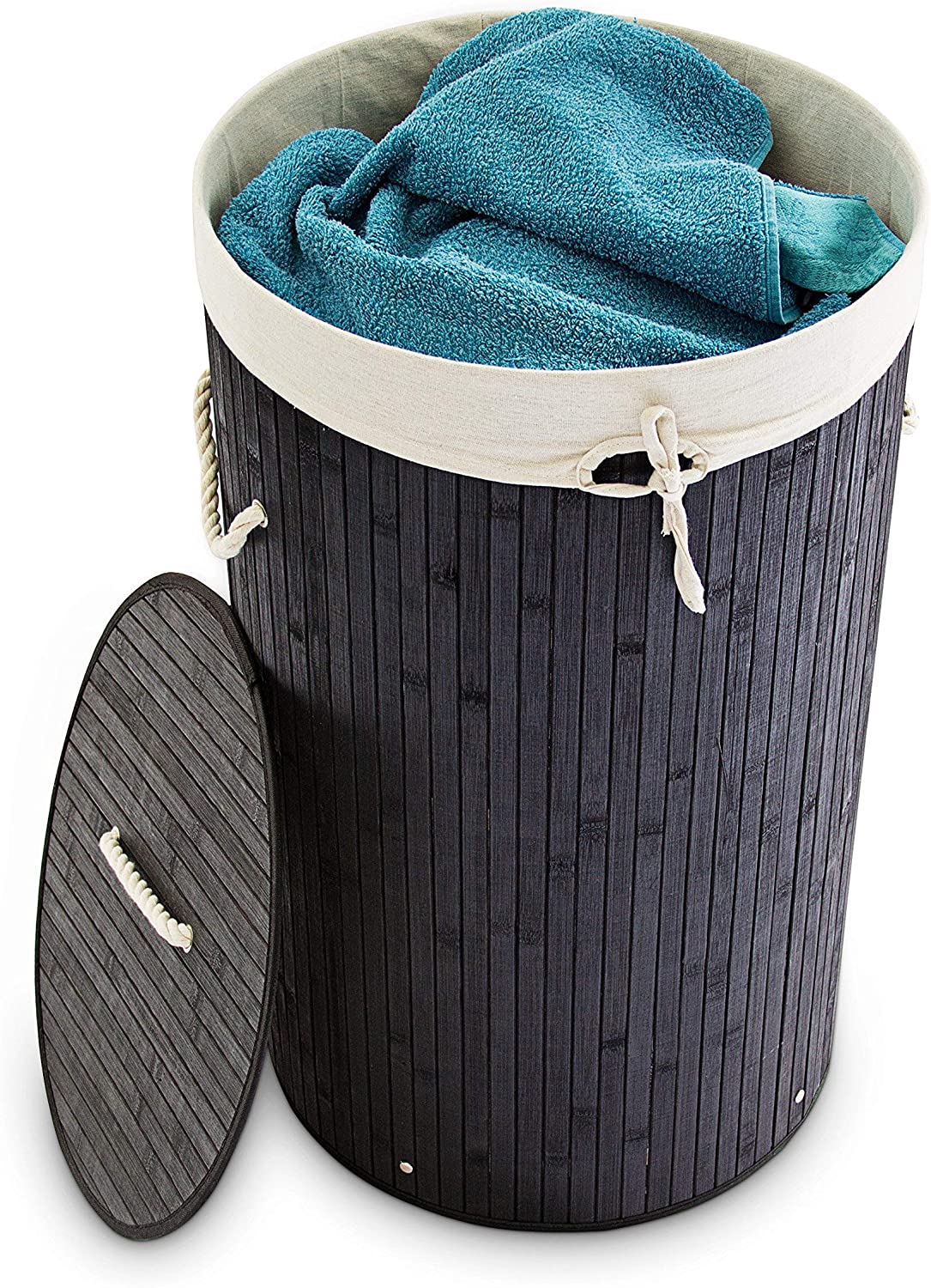 Relaxdays Καλάθι Απλύτων από Μπαμπού με Καπάκι - Black - 4052025046743