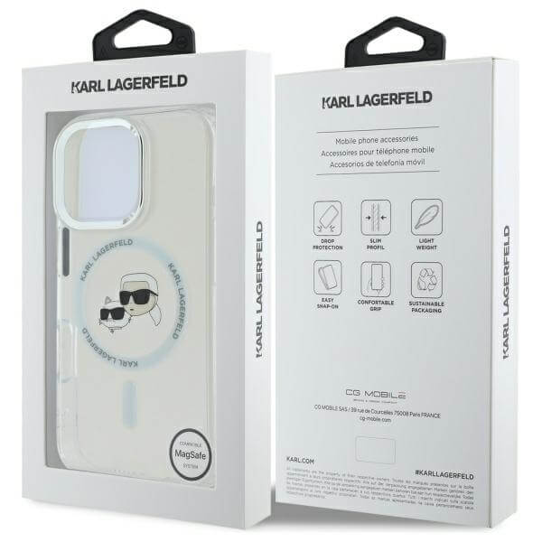Karl Lagerfeld iPhone 16 Pro Max - IML Metal Karl and Choupette Head - Σκληρή Θήκη με Πλαίσιο Σιλικόνης και MagSafe - White - KLHMP16XHLSKCH